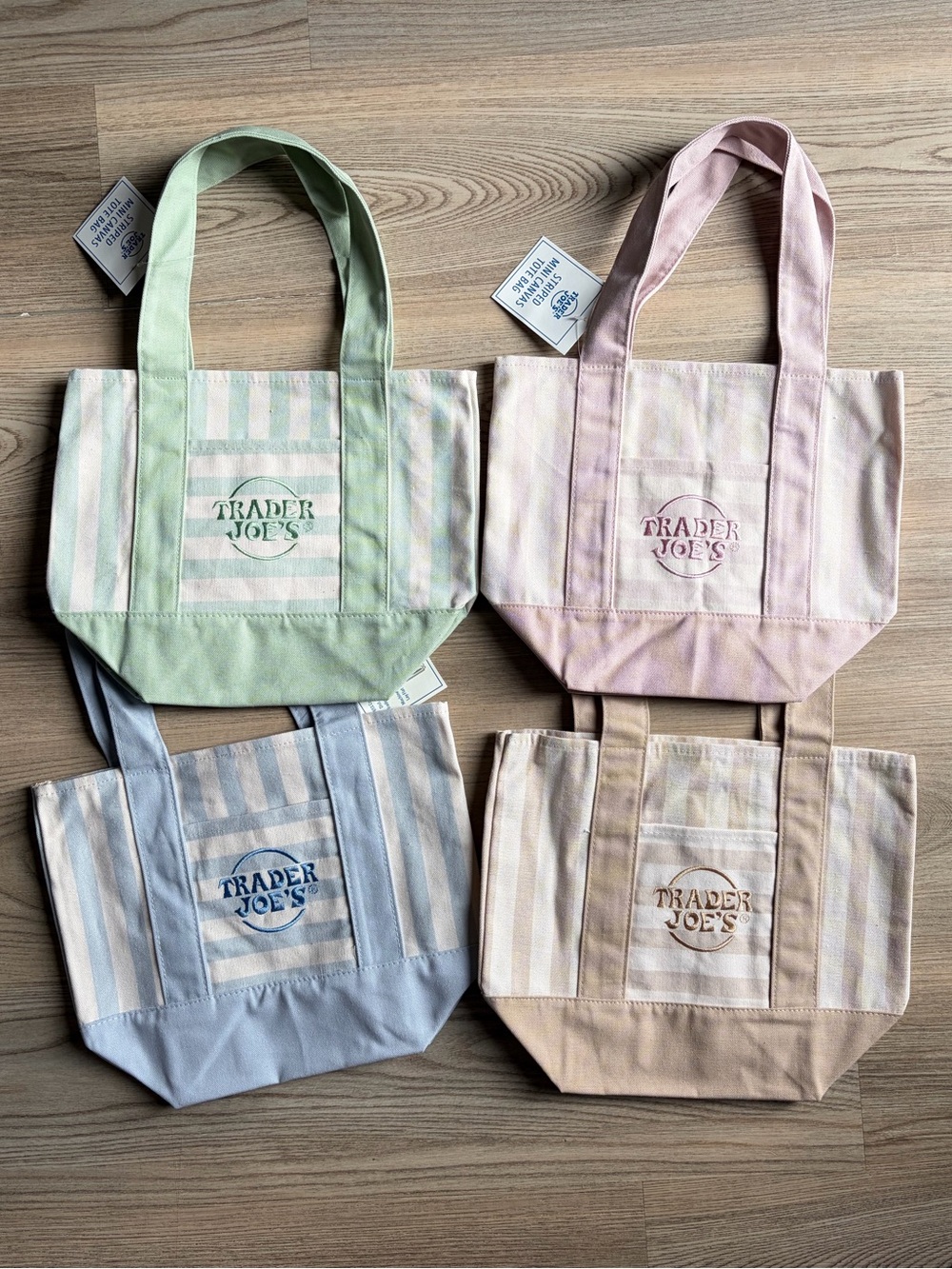 Trader Joe’s Summer 2026 Striped Mini Canvas Tote Bag Set Pastel Colors NWT
